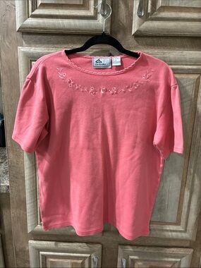 Carole Little Pink Embroidered Crewneck Short-Sleeve Top